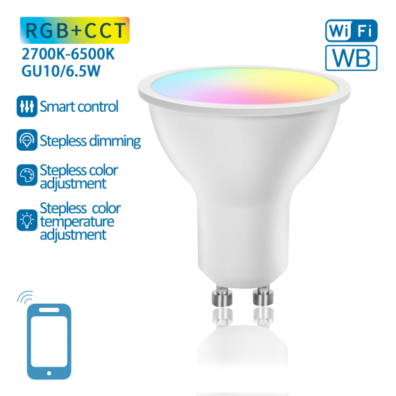 LAMPADINA SMART LED GU10 6.5W WIFI RGB+CCT 2700K-6500K 555 LUMEN