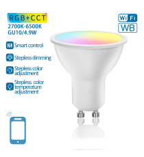 LAMPADINA SMART LED GU10 4.9W WIFI RGB+CCT 2700K-6500K 420 LUMEN D50*H59mm COMPATIBILE CON ALEXA E GOOGLE ASSISTANT FARETTO