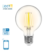 LAMPADINA SMART LED A FILAMENTO G80 6W E27 WIFI CCT 2700K-6500K 850 LUMEN D80H117mm COMPATIBILE CON ALEXA E GOOGLE ASSISTANT