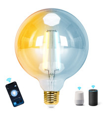 LAMPADINA SMART LED A FILAMENTO G125 6W E27 WIFI CCT 2700K-6500K 850 LUMEN D125H163mm COMPATIBILE CON ALEXA E GOOGLE ASSISTANT