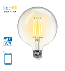 LAMPADINA SMART LED A FILAMENTO G125 6W E27 WIFI CCT 2700K-6500K 850 LUMEN D125H163mm COMPATIBILE CON ALEXA E GOOGLE ASSISTANT