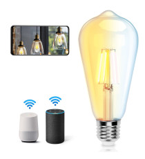 LAMPADINA SMART LED A FILAMENTO ST64 6W E27 WIFI CCT 2700K-6500K 850 LUMEN D64H138mm COMPATIBILE CON ALEXA E GOOGLE ASSISTANT LAMPADINA SMART LED A FILAMENTO ST64 6W E27 WIFI CCT 2700K-6500K 850 LUMEN D64H138mm COMPATIBILE CON ALEXA E GOOGLE ASSISTANT