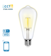 LAMPADINA SMART LED A FILAMENTO ST64 6W E27 WIFI CCT 2700K-6500K 850 LUMEN D64H138mm COMPATIBILE CON ALEXA E GOOGLE ASSISTANT LAMPADINA SMART LED A FILAMENTO ST64 6W E27 WIFI CCT 2700K-6500K 850 LUMEN D64H138mm COMPATIBILE CON ALEXA E GOOGLE ASSISTANT