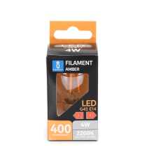 LAMPADINA LED FILAMENTO G45 4W AMBRATA ATTACCO E14 COLOR BOX 400 LUMEN 2200K LUCE CALDA D45H78mm EQUIVALE A 35W INCADESCENZA LAMPADINA LED FILAMENTO G45 4W AMBRATA ATTACCO E14 COLOR BOX 400 LUMEN 2200K LUCE CALDA D45H78mm EQUIVALE A 35W INCADESCENZA