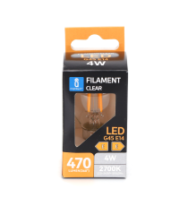 LAMPADINA LED FILAMENTO G45 4W ATTACCO E14 COLOR BOX 470 LUMEN 2700K LUCE CALDA D45H78mm EQUIVALE A 40W INCADESCENZA LAMPADINA LED FILAMENTO G45 4W ATTACCO E14 COLOR BOX 470 LUMEN 2700K LUCE CALDA D45H78mm EQUIVALE A 40W INCADESCENZA