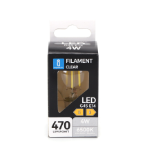 LAMPADINA LED FILAMENTO G45 4W ATTACCO E14 COLOR BOX 470 LUMEN 6500K LUCE FREDDA D45H78mm EQUIVALE A 40W INCADESCENZA LAMPADINA LED FILAMENTO G45 4W ATTACCO E14 COLOR BOX 470 LUMEN 6500K LUCE FREDDA D45H78mm EQUIVALE A 40W INCADESCENZA