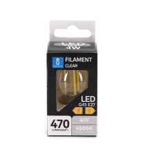 LAMPADINA LED FILAMENTO G45 4W ATTACCO E27 COLOR BOX 470 LUMEN 6500K LUCE FREDDA D45H73mm EQUIVALE A 40W INCADESCENZA LAMPADINA LED FILAMENTO G45 4W ATTACCO E27 COLOR BOX 470 LUMEN 6500K LUCE FREDDA D45H73mm EQUIVALE A 40W INCADESCENZA