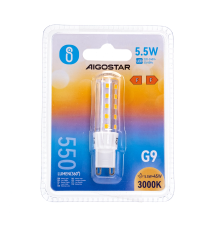 LAMPADINA LED G9 5.5W 550 LUMEN 3000K LUCE CALDA L65.5W17H17mm ANGOLO 360 GRADI EQUIVALE A 45W INCADESCENZA - AIGOSTAR