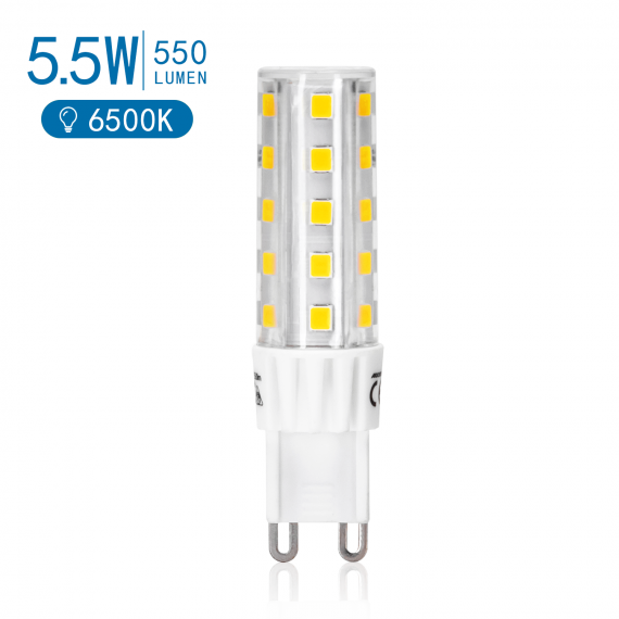LAMPADINA LED G9 5.5W 550 LUMEN 6500K LUCE FREDDA L65.5W17H17mm ANGOLO 360  GRADI EQUIVALE