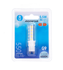 LAMPADINA LED G9 5.5W 550 LUMEN 6500K LUCE FREDDA L65.5W17H17mm ANGOLO 360 GRADI EQUIVALE A 45W INCADESCENZA - AIGOSTAR