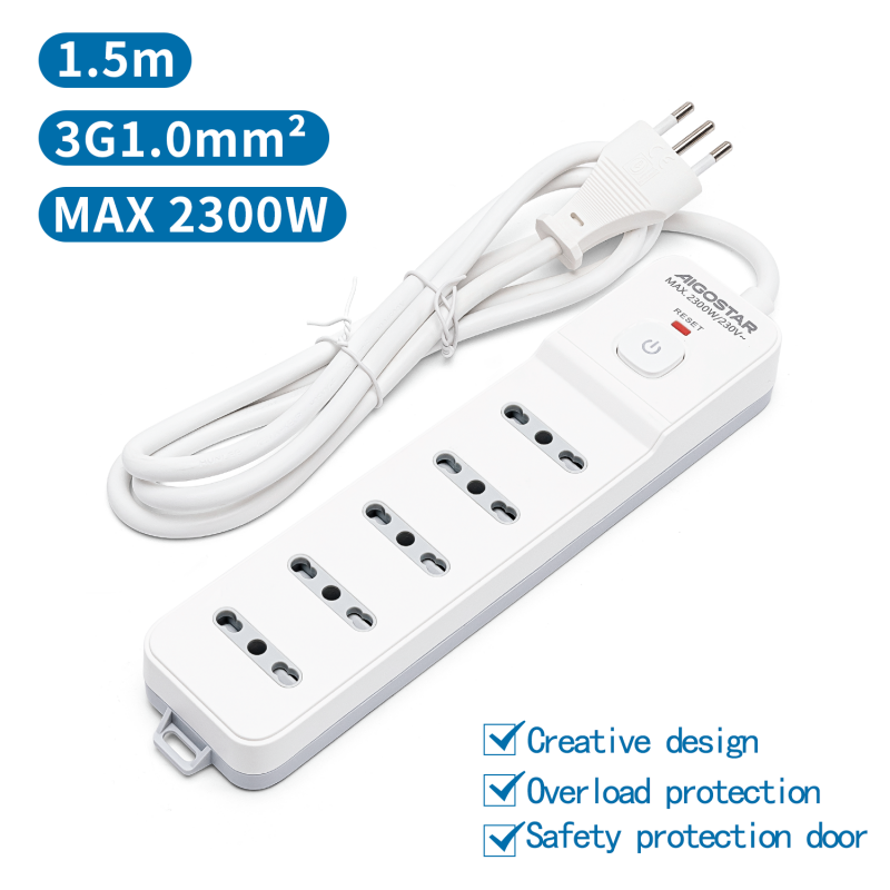 Prolunga Elettrica 5 Metri Ciabatta Elettrica Fanton 6 Posti - 2 Prese Universali E 4 Italiane, Cavo 1.5m, Interruttore Sicurezza, Nero Presa Multipla - Foto 4