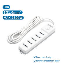 MULTIPRESA CIABATTA ELETTRICA 5 POSTI CON INTERRUTTORE GENERALE CAVO DA 3 METRI SPINA:10A 250V 2P+E PRESA:10A 250V 5-WAY P11