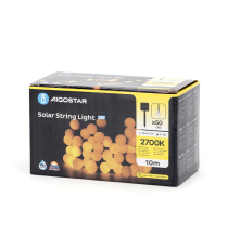 CATENA LUMINOSA LED CON PANNELLO SOLARE - LUCE CALDA 2700K - IP65 50 LED A SFERA 12MT- ACCENSIONE AUTOMATICA NOTTURNA AIGOSTAR CATENA LUMINOSA LED CON PANNELLO SOLARE - LUCE CALDA 2700K - IP65 50 LED A SFERA 12MT- ACCENSIONE AUTOMATICA NOTTURNA AIGOSTAR