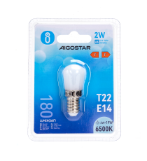 LAMPADINA PER FRIGORIFERO T22 2W E14 180 LUMEN 6500K LUCE FREDDA L51W22H22mm EQUIVALE A 19W INCADESCENZA AIGOSTAR LAMPADINA PER FRIGORIFERO T22 2W E14 180 LUMEN 6500K LUCE FREDDA L51W22H22mm EQUIVALE A 19W INCADESCENZA AIGOSTAR