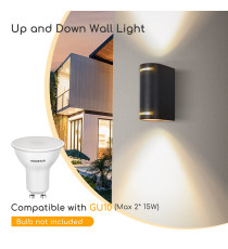 APPLIQUE NERO IN ALLUMINIO CON 2 ATTACCHI GU10 MAX 15W - PROTEZIONE IP54 DA INTERNO E DA ESTERNO MISURA L152W69H92mm WALL LIGHT