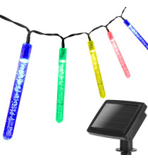CATENA LUMINOSA LED CON PANNELLO SOLARE - LUCE MULTICOLORE IP44 20 LAMPADINE TUBETTO 5.8MT ACCENSIONE AUTOMATICA NOTTE