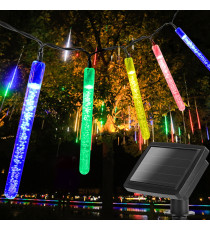 CATENA LUMINOSA LED CON PANNELLO SOLARE - LUCE MULTICOLORE IP44 20 LAMPADINE TUBETTO 5.8MT ACCENSIONE AUTOMATICA NOTTE