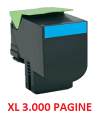 TONER 802H C CIANO ALTA CAPACITA' 80C2HC0 COMPABILE PER LEXMARK CX410DE CX410DTE CX410E CX510 3.000 PAGINE