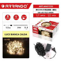 CATENA LUMINOSA LED DA 200 LUCCIOLE DA INTERNO ARRANGO 57235 15,5MT LUCE CALDA BIANCA 8 GIOCHI LUMINOSI - FILO VERDE 220V-240V CATENA LUMINOSA LED DA 200 LUCCIOLE DA INTERNO ARRANGO 57235 15,5MT LUCE CALDA BIANCA 8 GIOCHI LUMINOSI - FILO VERDE 220V-240V
