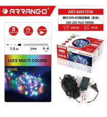CATENA LUMINOSA LED DA 200 LUCCIOLE DA INTERNO ARRANGO 57236 15.5MT LUCE MULTICOLORE 8 GIOCHI LUMINOSI - FILO VERDE 220V-240V CATENA LUMINOSA LED DA 200 LUCCIOLE DA INTERNO ARRANGO 57236 15.5MT LUCE MULTICOLORE 8 GIOCHI LUMINOSI - FILO VERDE 220V-240V