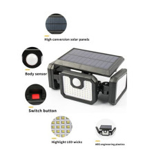 LAMPADA SOLARE LED TRIPLA DA PARETE ELBAT EB0375 800 LUMEN 6500K LUCE FREDDA IP65 MISURA 215x125x125mm APPLIQUE DA MURO