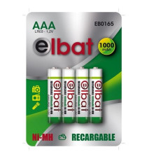 BATTERIE RICARICABILI ELBAT EB0165 AAA 4PZ MINI STILO 1.2 V 1000mAh HR03 NI-MH RECHARG 4 PILE RICARICABILE