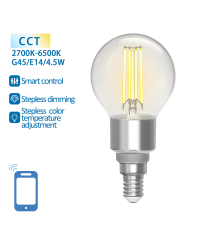 LAMPADINA SMART LED FILAMENTO A SFERA G45 4.5W E14 WIFI CCT 2700K-6500K 470 LUMEN D45H107.5mm ALEXA E GOOGLE ASSISTANT