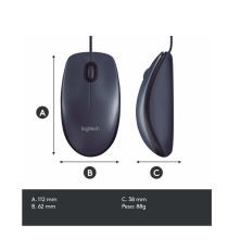 MOUSE LOGITECH B100 OTTICO NERO 910-003357 CAVO USB 2.0 DA 180CM - USO AMBIDESTRO - 2 PULSANTI + ROTELLA - PICCOLO E COMPATTO