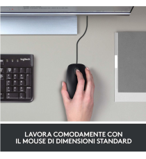 MOUSE LOGITECH B100 OTTICO NERO 910-003357 CAVO USB 2.0 DA 180CM - USO AMBIDESTRO - 2 PULSANTI + ROTELLA - PICCOLO E COMPATTO