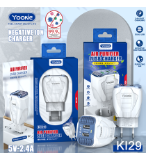 Caricatore 2 porte fast USB Yookie KI29 con purificatore d'aria e ionizzatore - Ricarica fast 2 USB 5V-2.4A caricatore da muro Caricatore 2 porte fast USB Yookie KI29 con purificatore d'aria e ionizzatore - Ricarica fast 2 USB 5V-2.4A caricatore da muro