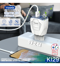 Caricatore 2 porte fast USB Yookie KI29 con purificatore d'aria e ionizzatore - Ricarica fast 2 USB 5V-2.4A caricatore da muro Caricatore 2 porte fast USB Yookie KI29 con purificatore d'aria e ionizzatore - Ricarica fast 2 USB 5V-2.4A caricatore da muro