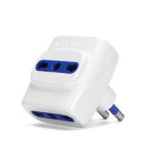 Adattatore triplo con spina 16A 250V S17 e 3 prese 6A 250V P17/11 bianco MAX 1500W con protezione bambini Aigostar Adattatore triplo con spina 16A 250V S17 e 3 prese 6A 250V P17/11 bianco MAX 1500W con protezione bambini Aigostar