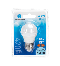 Lampadina Led G45 4.9W attacco E27 420 LUMEN - 6500K Luce fredda bianca D45xH80mm Equivalenza incandescente 37W Aigostar
