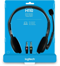 Cuffie Logitech Stereo H110 con microfono per computer 941-000271 cablate Cancellazione Rumore, ‎Doppio Jack Audio da 3.5 mm