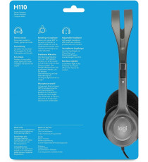 Cuffie Logitech Stereo H110 con microfono per computer 941-000271 cablate Cancellazione Rumore, ‎Doppio Jack Audio da 3.5 mm