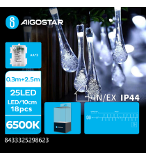 Catena luminosa a batteria 3AA lampadine a goccia 25 led - 6500K luce fredda 8 modalità illuminazione 2,5mt IP44 interno/esterno Catena luminosa a batteria 3AA lampadine a goccia 25 led - 6500K luce fredda 8 modalità illuminazione 2,5mt IP44 interno/esterno