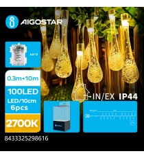 Catena luminosa a batteria 3AA lampadine a goccia 100 led - 2700K luce calda 8 modalità illuminazione 10mt IP44 interno/esterno Catena luminosa a batteria 3AA lampadine a goccia 100 led - 2700K luce calda 8 modalità illuminazione 10mt IP44 interno/esterno