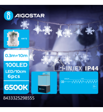 Catena luminosa a batteria 3AA lampadine fiocco di neve 100 led 6500K luce fredda 8 modalità illuminazione 10mt IP44 interno/est Catena luminosa a batteria 3AA lampadine fiocco di neve 100 led 6500K luce fredda 8 modalità illuminazione 10mt IP44 interno/est