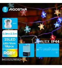 Catena luminosa a batteria 3AA lampadine fiocco di neve 25 led Rgby multicolor 8 modalità illuminazione 2,5mt IP44 interno/ester Catena luminosa a batteria 3AA lampadine fiocco di neve 25 led Rgby multicolor 8 modalità illuminazione 2,5mt IP44 interno/ester