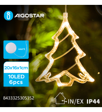 Ciondolo luminoso a batteria 3AAA con ventosa a forma di albero natale 1 10 led - 2700K luce calda misura 20x16x1cm IP44 int/est