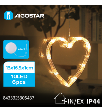 Ciondolo luminoso a batteria 3AAA con ventosa a forma di cuore 10 led - 2700K luce calda misura 13x16.5x1cm IP44 int/est Ciondolo luminoso a batteria 3AAA con ventosa a forma di cuore 10 led - 2700K luce calda misura 13x16.5x1cm IP44 int/est