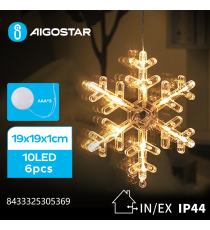 Ciondolo luminoso a batteria 3AAA con ventosa a forma fiocco di neve 10 led - 2700K luce calda misura 19x19x1cm IP44 int/est Ciondolo luminoso a batteria 3AAA con ventosa a forma fiocco di neve 10 led - 2700K luce calda misura 19x19x1cm IP44 int/est