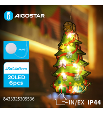 Ciondolo luminoso a batteria 3AAA con ventosa a forma albero di natale XL 20 led - 2700K luce calda - misura 45x24x3cm IP44 Ciondolo luminoso a batteria 3AAA con ventosa a forma albero di natale XL 20 led - 2700K luce calda - misura 45x24x3cm IP44