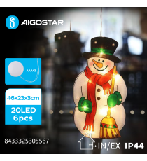 Ciondolo luminoso a batteria 3AAA con ventosa a forma pupazzo di neve XL 20 led - 2700K luce calda - 46x23x3cm IP44 int/est Ciondolo luminoso a batteria 3AAA con ventosa a forma pupazzo di neve XL 20 led - 2700K luce calda - 46x23x3cm IP44 int/est