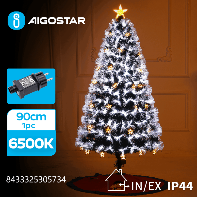 Albero di Natale in fibra ottica 90cm - 6500K luce fredda bianca - rami