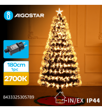 Albero di Natale in fibra ottica 180cm 205 led 2700K luce calda gialla -rami folti- 8 giochi di luce+memoria+timer IP44 int/est Albero di Natale in fibra ottica 180cm 205 led 2700K luce calda gialla -rami folti- 8 giochi di luce+memoria+timer IP44 int/est