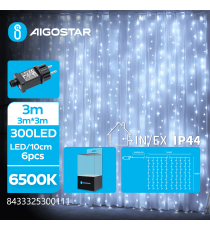 Catena luminosa lampadine a cascata lunga 300 led 10 strisce 3x3mt - 6500K luce fredda bianca 8 giochi di luce IP44 int/est Catena luminosa lampadine a cascata lunga 300 led 10 strisce 3x3mt - 6500K luce fredda bianca 8 giochi di luce IP44 int/est