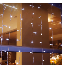 Catena luminosa lampadine a cascata lunga 300 led 10 strisce 3x3mt - 6500K luce fredda bianca 8 giochi di luce IP44 int/est Catena luminosa lampadine a cascata lunga 300 led 10 strisce 3x3mt - 6500K luce fredda bianca 8 giochi di luce IP44 int/est
