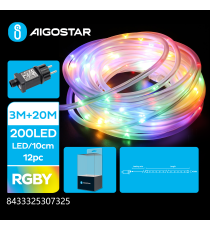 Catena luminosa a tubo 5mm diametro 200 led 20mt - Rgby multicolor - 8 giochi di luce + memoria + timer - IP44 interno/esterno Catena luminosa a tubo 5mm diametro 200 led 20mt - Rgby multicolor - 8 giochi di luce + memoria + timer - IP44 interno/esterno