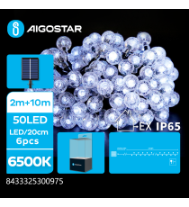 Catena luminosa solare con lampadine a sfera 50 led 10mt - 6500K luce fredda bianca - 8 giochi di luce - IP65 da esterno Catena luminosa solare con lampadine a sfera 50 led 10mt - 6500K luce fredda bianca - 8 giochi di luce - IP65 da esterno